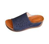 Sandales compensées pour femme - Motif floral - Bout ouvert - Chaussures décontractées confortables et légères - Chaussures de marche quotidiennes, bleu marine, 40.5 EU