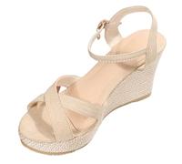 Sandales compensées pour femme - Noir cristal - Espadrilles - Chaussures épaisses - Pointure UK, blanc, 37.5 EU