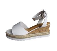 Sandales compensées pour femme plateforme d'été confortables avec boucle talon ouvert flexibles Sandales orthopédiques Mode décontractée Antidérapantes Randonnée Mariage Marche Offres, blanc, 43 EU