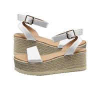 Sandales compensées pour femme plateforme d'été élégantes talons avec boucle mode bout ouvert Chaussures orthopédiques antidérapantes souples décontractées pour mariage, plage, randonnée, blanc, 37 EU