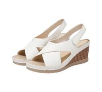 Sandales compensées pour femme - Sandales à bout ouvert - Élégantes - Chaussures de soirée - Chaussures de plage - Semelles douces - Sandales ouvertes à l'arrière - Sandales à lanières
