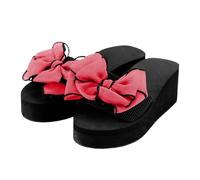 Sandales compensées pour femme - Sandales à bout ouvert - Sandales avec nœud papillon - Sandales à semelle souple - Sandales compensées à enfiler - Sandales d'été respirantes - Sandales de plage