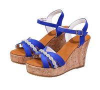 Sandales compensées pour femme - Sandales compensées confortables à bout ouvert avec boucle réglable - Chaussures de style bohème à semelle épaisse antidérapante pour l'été et la plage, bleu, 37.5 EU