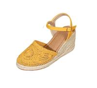 Sandales compensées pour femme - Sandales d'été à plateforme pour femme - Fermées sur le devant - Sandales d'été respirantes - Sandales en paille - Boucle de ceinture - Sandales confortables pour les