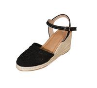 Sandales compensées pour femme - Sandales d'été à plateforme pour femme - Fermées sur le devant - Sandales d'été respirantes - Sandales en paille - Boucle de ceinture - Sandales confortables pour les