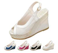 Sandales compensées pour femme - Sandales d'été confortables avec une seule boucle - Chaussures espadrilles à talons hauts pour la plage et les vacances, beige, 37 EU