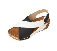 Sandales Compensées Pour Femme, Sandales D'extérieur À Brides Croisées Bout Ouvert Bride Cheville Réglable, Chaussures De Plage Respirantes Pour L'été, Pour La Famille, Voyages(Black And White,41 EU)