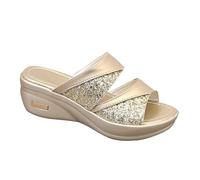 Sandales compensées pour femme - Sandales orthopédiques confortables et décontractées à talon haut à bout ouvert - Sandales antidérapantes pour mariage, marche, or, 36 EU