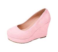 Sandales compensées pour femme - Semelle antidérapante - Sandales compensées fermées - En daim végétalien - Chaussures d'été pour bureau, travail, mariée, mariage, fête, Rose, 43 EU