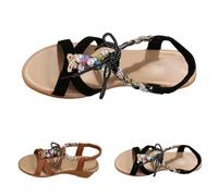 Sandales compensées pour femme - Style bohème - Avec bretelles - Coupe large - Bout ouvert - Chaussures romaines décontractées - Chaussures de marche confortables - Chaussures de plage d'été légères