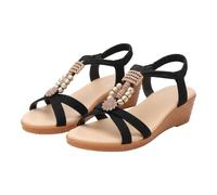 Sandales compensées pour femme - Style bohème - Coupe large - Bout ouvert - Sandales à plateforme à lanières croisées - Chaussures de plage décontractées - Chaussures romaines confortables