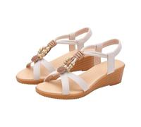 Sandales compensées pour femme - Style bohème - Coupe large - Bout ouvert - Sandales à plateforme à lanières croisées - Chaussures de plage décontractées - Chaussures romaines confortables