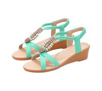 Sandales compensées pour femme - Style bohème - Coupe large - Bout ouvert - Sandales à plateforme à lanières croisées - Chaussures de plage décontractées - Chaussures romaines confortables