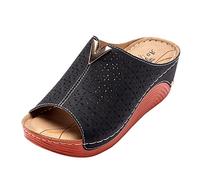 Sandales compensées pour femme - Style décontracté - Bout ouvert - En cuir - Antidérapantes - Dos nu - Sandales orthopédiques rétro creuses - Semelle épaisse - Confortables - Chaussures d'été