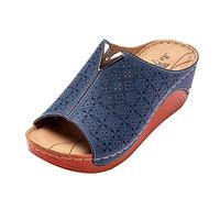 Sandales compensées pour femme - Style décontracté - Bout ouvert - En cuir - Antidérapantes - Dos nu - Sandales orthopédiques rétro creuses - Semelle épaisse - Confortables - Chaussures d'été