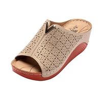 Sandales compensées pour femme - Style décontracté - Bout ouvert - En cuir - Antidérapantes - Dos nu - Sandales orthopédiques rétro creuses - Semelle épaisse - Confortables - Chaussures d'été