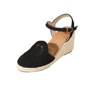 Sandales compensées pour femme - Style décontracté - En crochet - Sangle de cheville - Bout fermé - Chaussures orthopédiques d'été, Noir , 40.5 EU 3X-Large