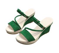 Sandales compensées pour femme - Style décontracté - Espadrilles compensées - Dos nu - Avec sangle de cheville réglable - Antidérapantes - Confortables - Pour un usage quotidien, Vert, 40 EU