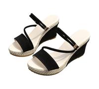 Sandales compensées pour femme - Style décontracté - Espadrilles compensées - Dos nu - Avec sangle de cheville réglable - Antidérapantes - Confortables - Pour un usage quotidien, Noir , 38.5 EU