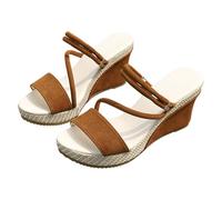 Sandales compensées pour femme - Style décontracté - Espadrilles compensées - Dos nu - Avec sangle de cheville réglable - Antidérapantes - Confortables - Pour un usage quotidien, marron, 37 EU