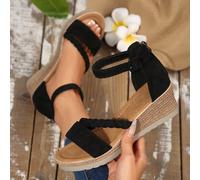 Sandales compensées pour femmes grande taille, talons hauts 2025 Nouveau style de mode féérique d'été, couleur unie, vacances bohème, indispensable pour les voyages EUR36,EUR37,EUR38,EUR39,EUR40,EUR41