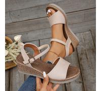 Sandales compensées pour femmes grande taille, talons hauts 2025 Nouveau style de mode féérique d'été, couleur unie, vacances bohème, indispensable pour les voyages EUR36,EUR37,EUR38,EUR39,EUR40,EUR41