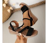 Sandales compensées pour femmes grande taille, talons hauts 2025 Nouveau style de mode féérique d'été, couleur unie, vacances bohème, indispensable pour les voyages EUR36,EUR37,EUR38,EUR39,EUR40,EUR41