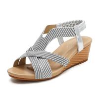 Sandales compensées pour Femmes - Sandales compensées Confortables à Bout Ouvert et Bride élastique, idéales pour Les promenades Estivales décontractées.,Argent,41