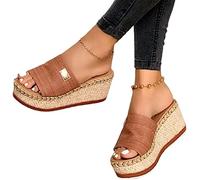 Sandales Compensées pour Femmes Sandales pour Femmes Chaussures Compensées À Plateforme À Bout Ouvert Mules À Plateforme Sandales D'été Compensées,Marron,US7/EU38