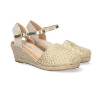 Sandales compensées pour Femmes, Style valencien, Doublure en Jute, Tige en Raphia et Fermeture à Boucle, Collection Printemps-été 2023 Or Talla 36