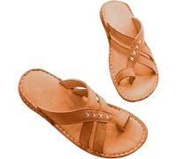 Sandales compensées pour Femmes, Tongs à Bout Ouvert en Cuir synthétique avec Brides croisées et Anneau d'orteil, correcteur de valgus du Gros Orteil, pour Petites amies et Mamans(Marrone,42 EU)