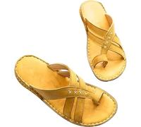 Sandales compensées pour Femmes, Tongs à Bout Ouvert en Cuir synthétique avec Brides croisées et Anneau d'orteil, correcteur de valgus du Gros Orteil, pour Petites amies et Mamans(Yellow,40 EU)