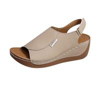 Sandales compensées rétro à bout ouvert pour femme - Chaussures décontractées à coupe large pour le shopping, les voyages, le quotidien, beige, 39.5 EU