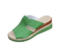 Sandales compensées rétro bleues pour femme avec sangle réglable - Pantoufles décontractées avec découpe pour le shopping, la marche, les vacances, Vert, 41 EU