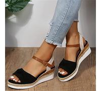 Sandales Compensées Rétro Chaussures Plateforme Été Bout Ouvert Bowknot Mode Été avec Support de Orthopédique Espadrilles À Bouche de Poisson pour Femmes Sangle Chaussures,Noir,US11/EU42