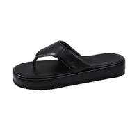 Sandales compensées Tendance, Mules d'été décontractées et Confortables, Tongs de Plage à Entre-Doigts, Semelle Souple, Chaussures d'intérieur et d'extérieur. (Black, 37)