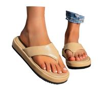 Sandales compensées Tendance, Mules d'été décontractées et Confortables, Tongs de Plage à Entre-Doigts, Semelle Souple, Chaussures d'intérieur et d'extérieur. (Beige, 41)