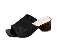 Sandales compensées tissées à talons hauts pour femme - Sandales à talons épais tricotées - Confortables - Chaussures à plateforme pour femme, Noir , 39 EU