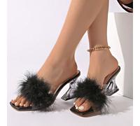 Sandales compensées transparentes aux cristaux décorées de plumes pour femmes, nouveau style 2025, vibe de déesse élégante, convenant pour les vacances à la plage, élégantes et douces, sandales à talo