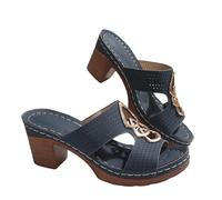 Sandales Confort Femme Marche Confortable avec Talon Bloc Chaussures De Plage Anti-Dérapant Respirantes Chaussons Bout Ouvert Vintage Claquette Femmes Légères Protégez Chevilles Avec Talon Bloc