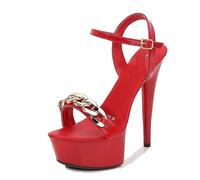 Sandales Confortables à Talons Aiguilles pour Femme pour Une Longue Tenue - pour Les fêtes de Vacances, Les événements sur la Plage et la Vie Nocturne,Rouge,35 EU