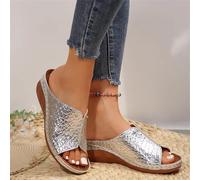 Sandales Confortables Orthopédiques d'été,Mules Femme Été,Confortable Chaussure Femme,Mode Bout Ouvert Compensées Plateforme Pantoufles Premium Orthopédiques Sandales,Mules en Cuir pour Sandales