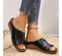 Sandales Confortables Orthopédiques d'été,Mules Femme Été,Confortable Chaussure Femme,Mode Bout Ouvert Compensées Plateforme Pantoufles Premium Orthopédiques Sandales,Mules en Cuir pour Sandales