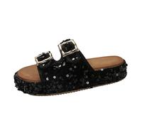 Sandales confortables Pantoufles Cool femme doux décontracté pantoufles paillettes sandales de dame femmes femme cuir Sandale femme confortable avec semelle mémoire de forme pour marche prolongée