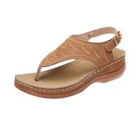 Sandales confortables pour femme avec boucle réglable sans plateforme pour l'été, la marche décontractée, sandales à bout fermé et talon, marron, 6 UK 3X-Narrow