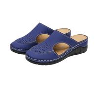 Sandales confortables pour femme avec talon compensé - Sandales d'été décontractées légères douces bleues mode ouvertes sandales esclave respirantes hôtel chaussures pour la marche, les vacances, les