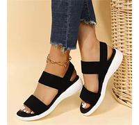 Sandales Confortables pour Femmes Sandales de Sport Plates en Maille D'été Sandales en Maille Stretch Chaussures de Marche Décontractées À Enfiler,Noir,US5/EU36