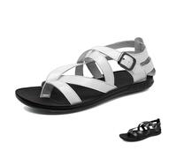 Sandales Correctrices D'orteils Pour Hommes, Sandales D'été À Brides Croisées Et Boucle Métallique Réglable, Chaussures De Plage Plates Orthopédiques Rétro, Pour L'intérieur Et L'extérieur(White,45 EU