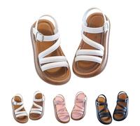 Sandales croisées pour enfant - Confortables - Bout ouvert - Boucle réglable - Chaussures plates à enfiler - Élégantes et légères - Pour les vacances et les voyages, a blanc, 32 EU