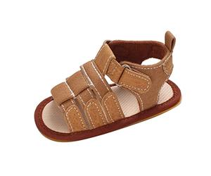 Sandales Cuir été enfants bébé enfant en bas âge chaussures garçons et filles sandales fond plat lumière bout ouvert crochet boucle couleur unie Style romain Petite Boite En Lot (Brown, 19 Infant)